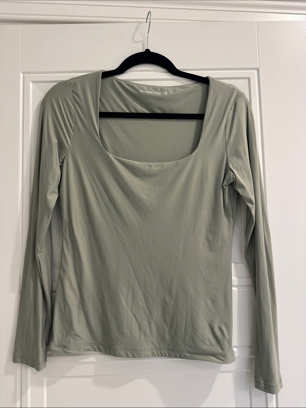 Abercrombie & Fitch Sage Green Square Neck Long Sleeve Top